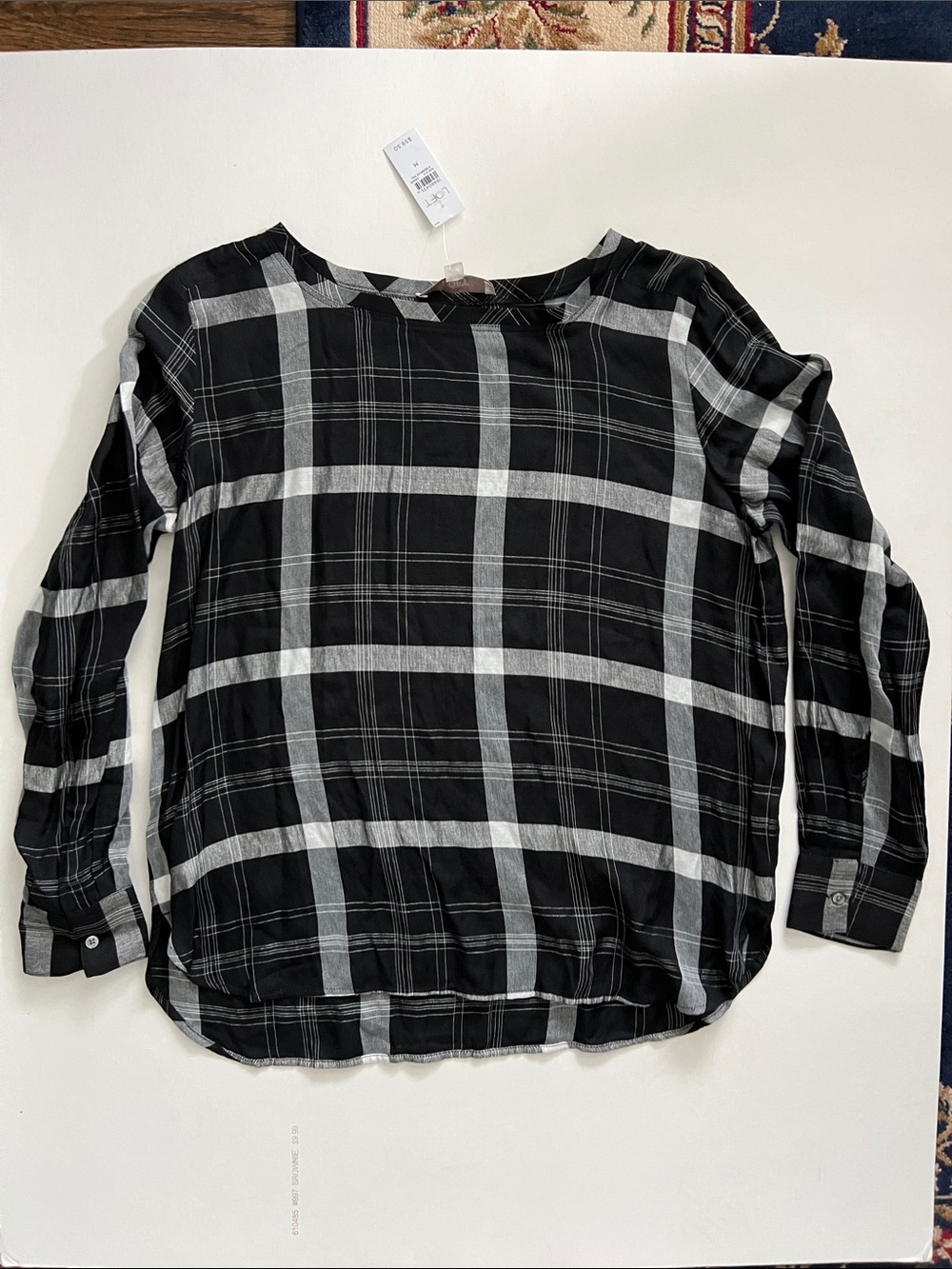 LOFT Black and White Plaid Long-Sleeve Blouse